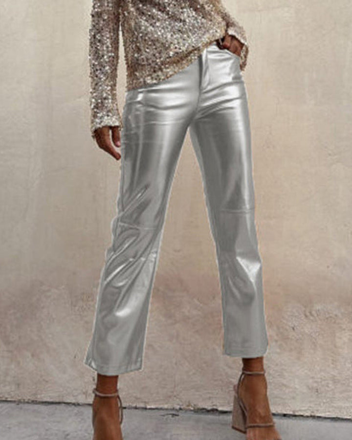 Sinclair Metallische Kunstleder Hose Damen