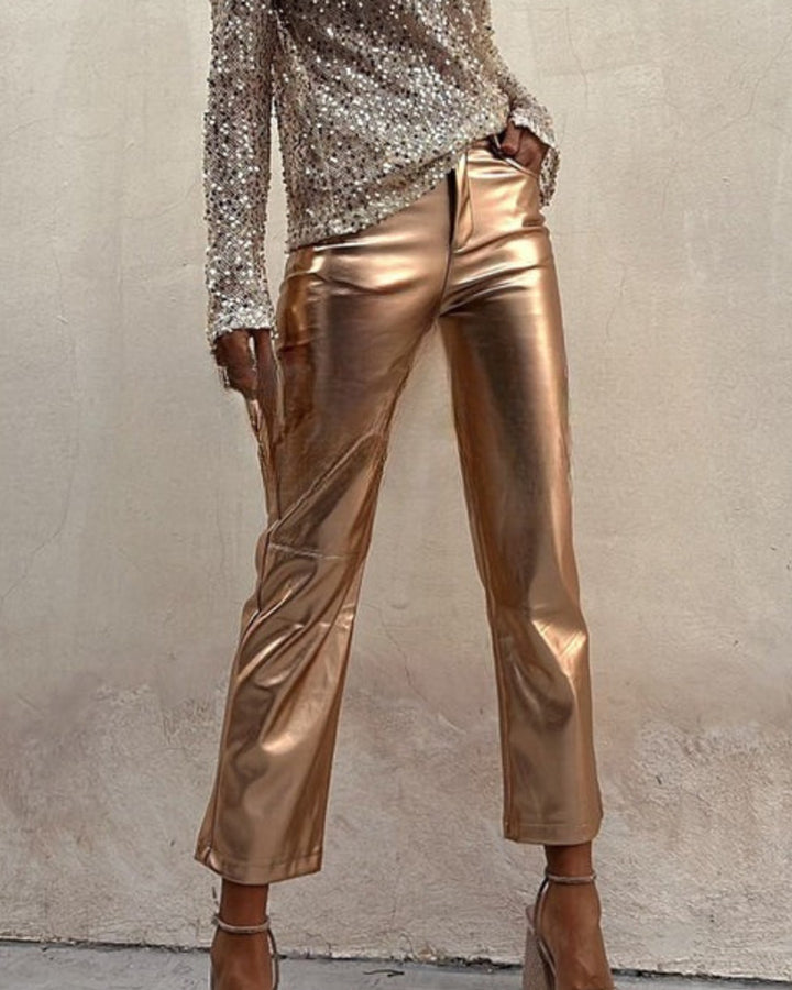 Sinclair Metallische Kunstleder Hose Damen