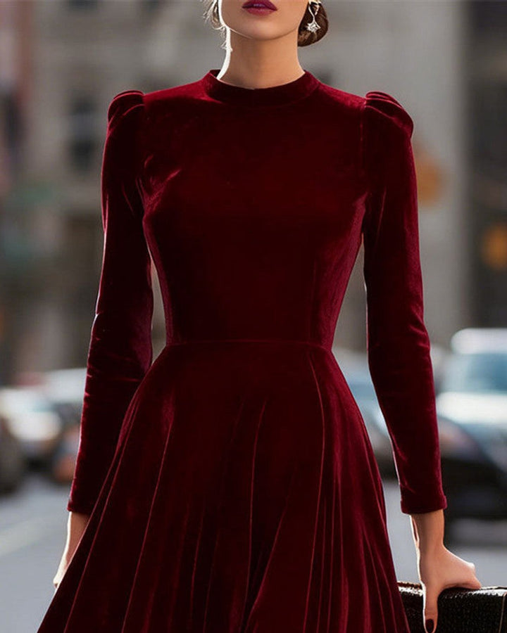 Lena Samt Langarm Midi Kleid Damen