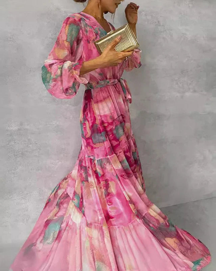 Clara Langärmeliges Blumenkleid Maxilänge