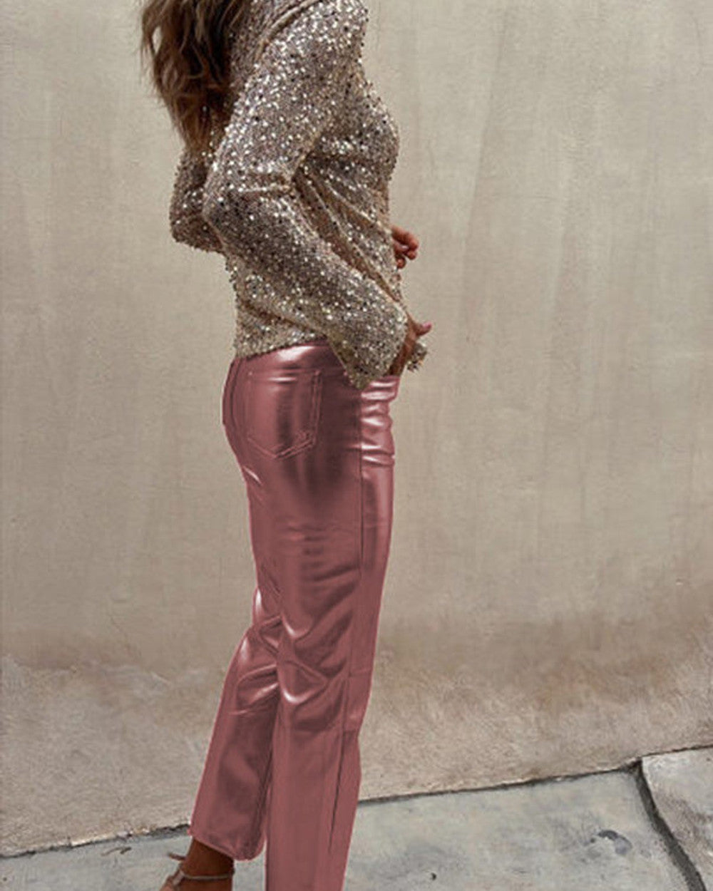 Sinclair Metallische Kunstleder Hose Damen