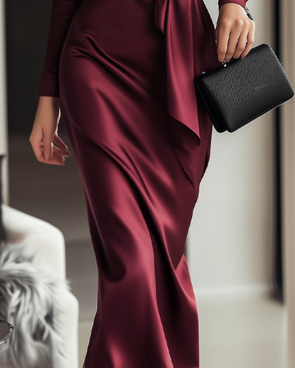 Emma Burgunderrotes Wickelkleid Satin