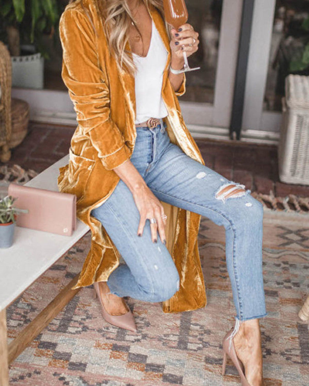 Lena Samtiger Kimono Mantel Damen