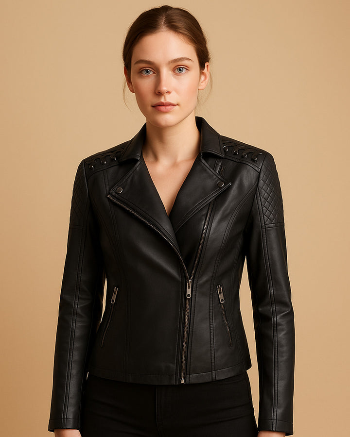 Sophie Taillierte Kunstlederjacke Stehkragen