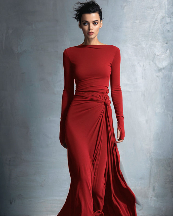 Emma Graues Wickelkleid Lang Damen