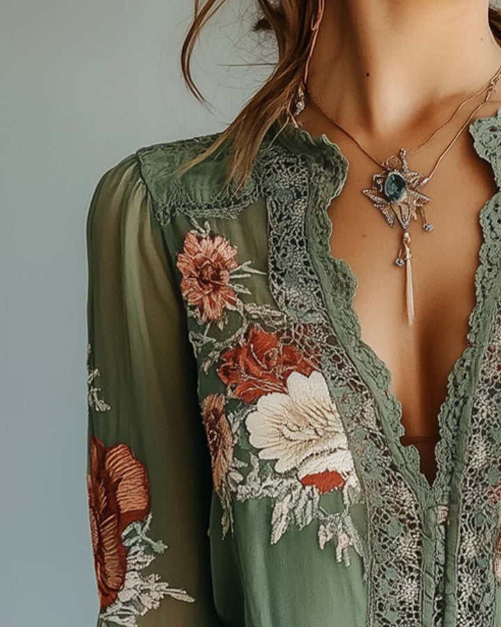 Lena Blumenmuster Spitzenbluse Damen