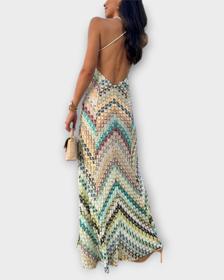 Lena Fischgrätmuster Maxikleid Damen