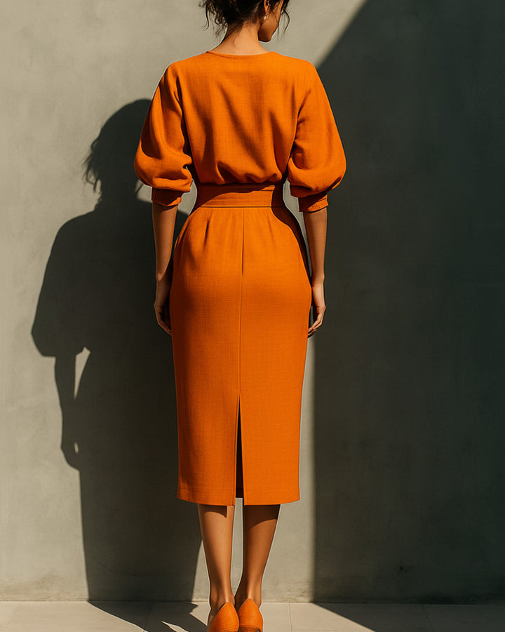 Lena Orangefarbenes Oberteil Rock Set