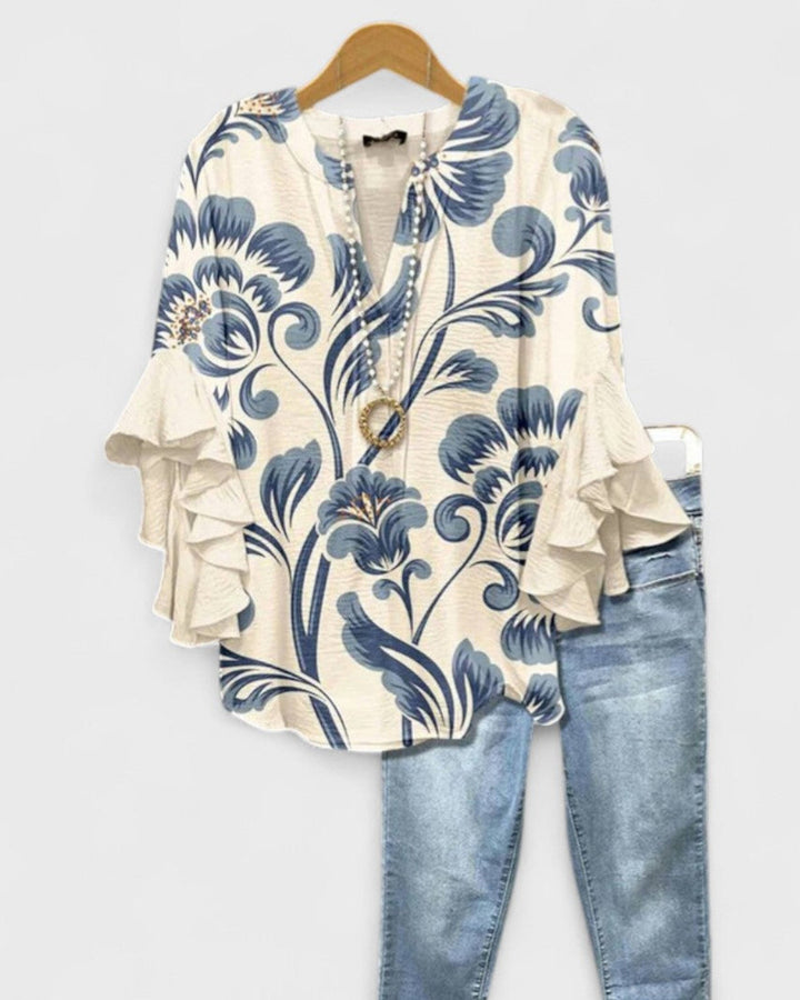 Lena Volant Bluse V-Ausschnitt Damen
