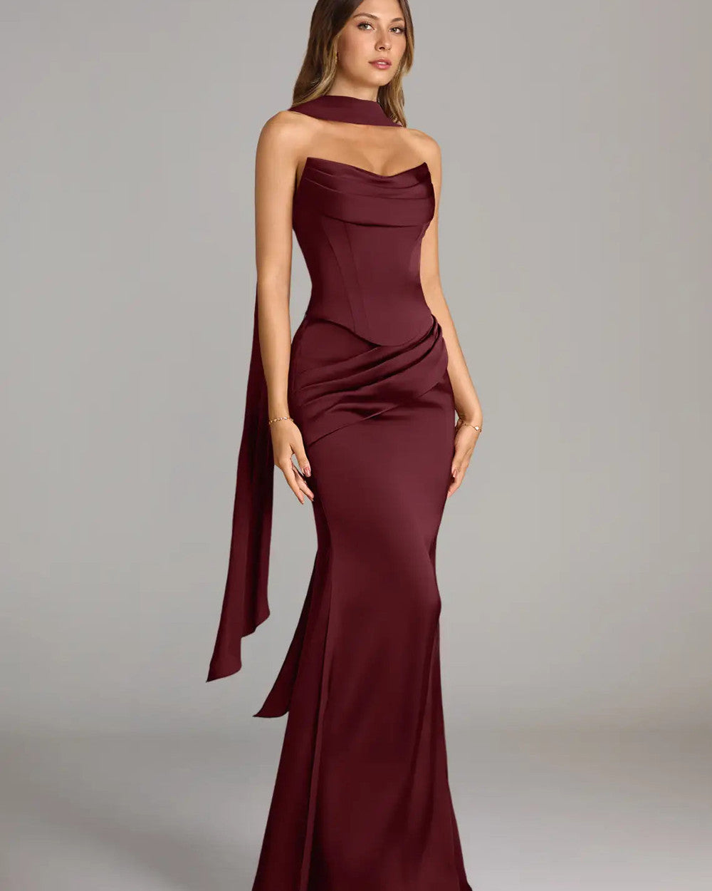Sorrel Meerjungfrau Abendkleid Lang Satin