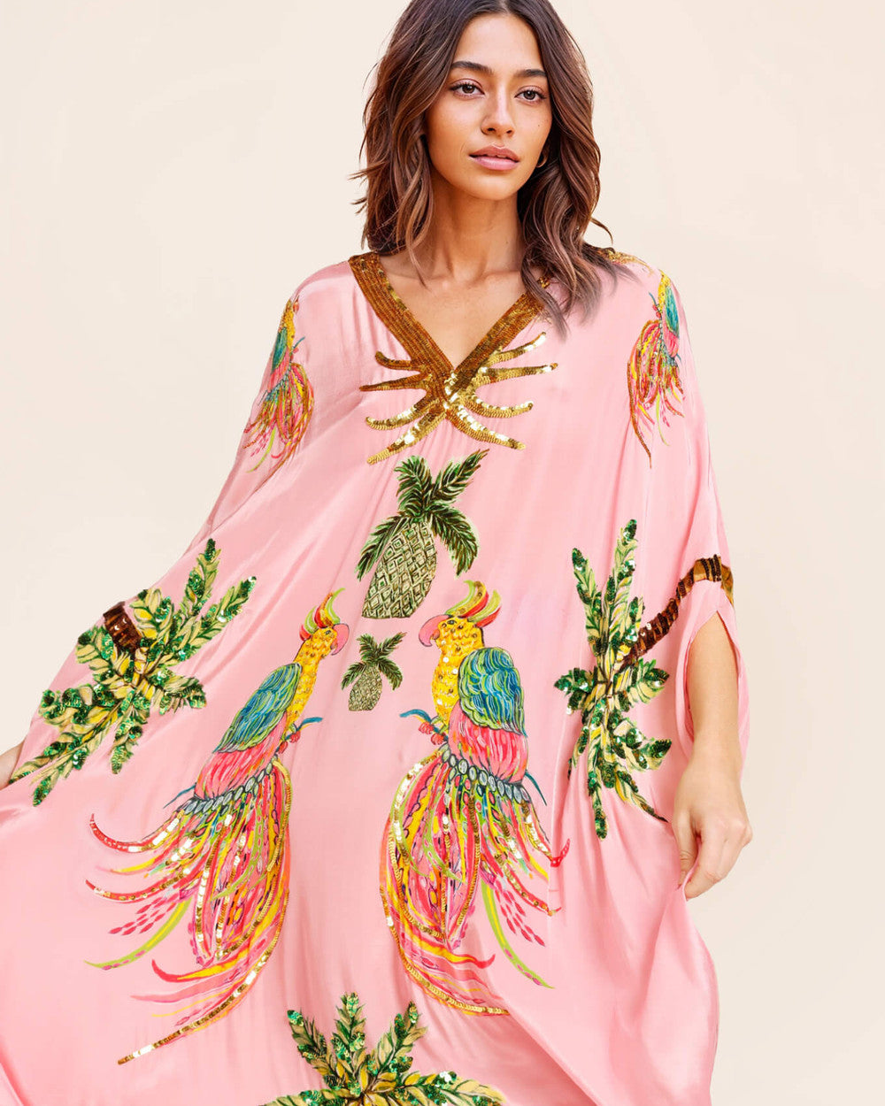 Emma Schulterfreies Palmen Strandkleid