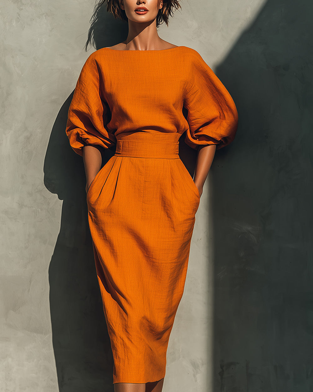 Lena Orangefarbenes Oberteil Rock Set