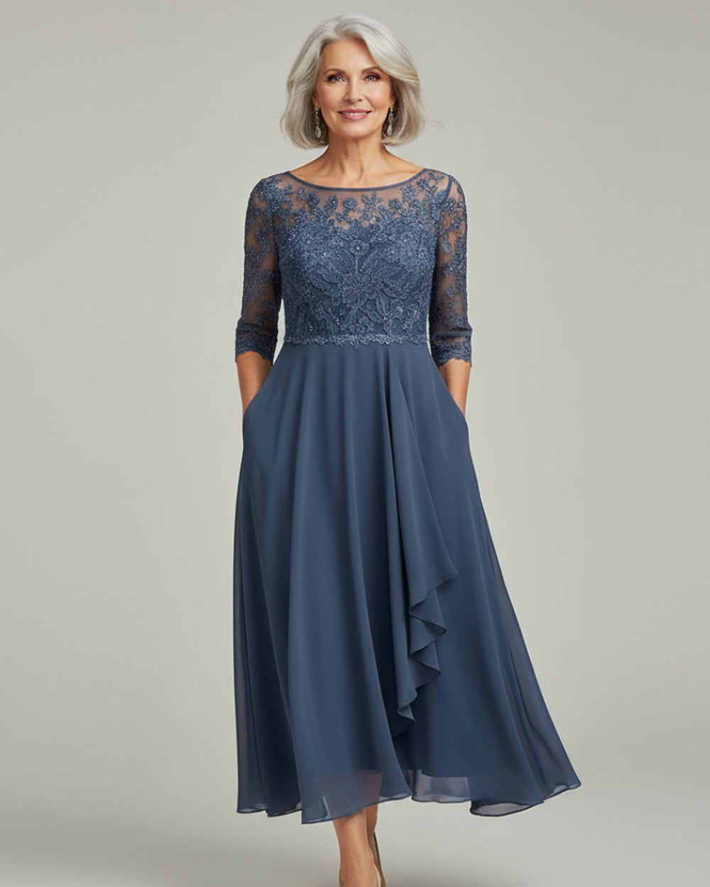 Savannah Damen Chiffon Mittellanges Kleid