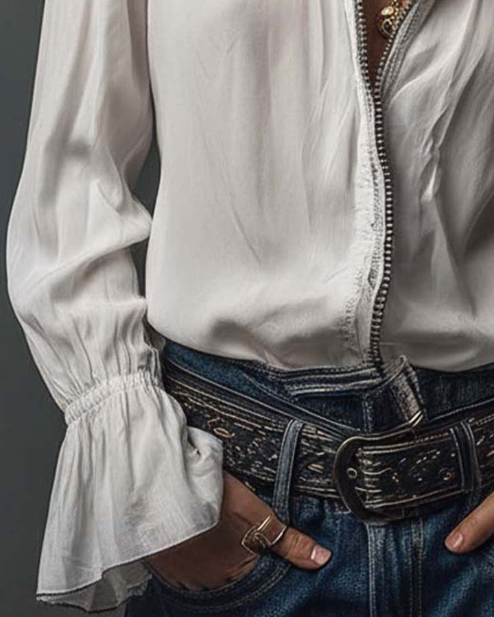 Emma Weiße Bluse mit Rüschen