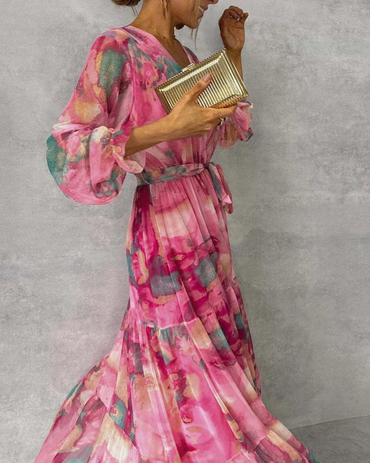 Clara Langärmeliges Blumenkleid Maxilänge