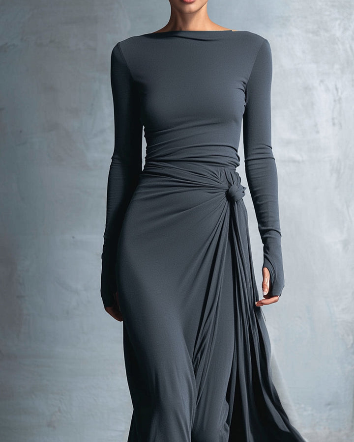 Emma Graues Wickelkleid Lang Damen