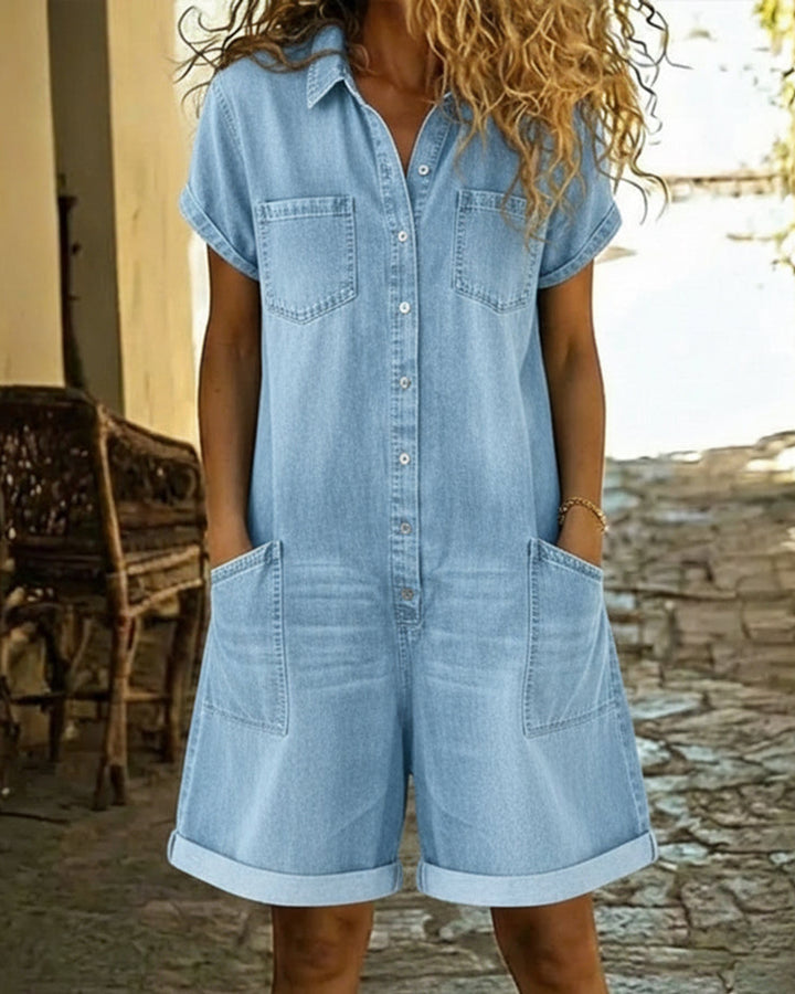 Lena Kurzgröße Einteiler Baumwolle Jeans
