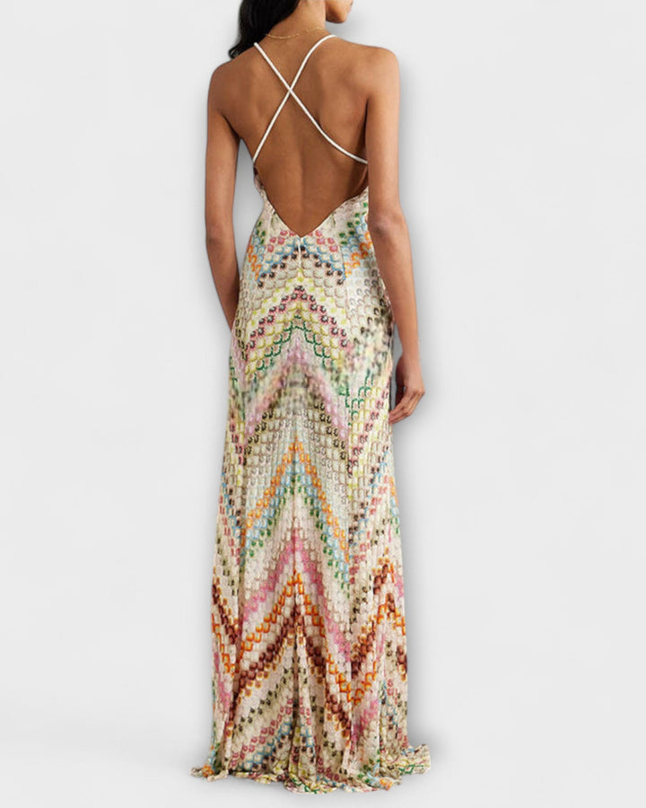 Lena Fischgrätmuster Maxikleid Damen