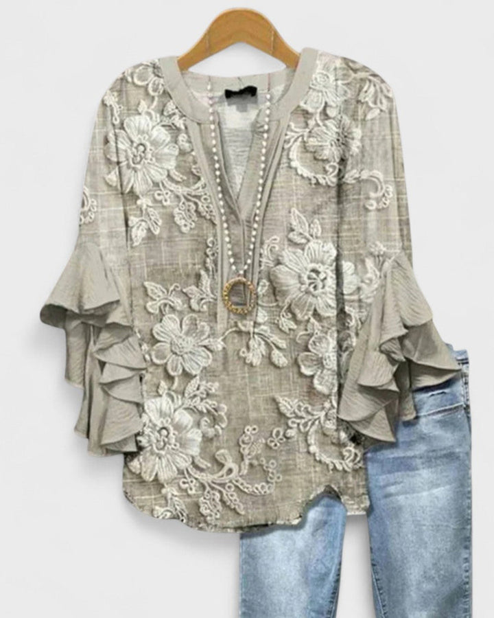 Lena Volant Bluse V-Ausschnitt Damen