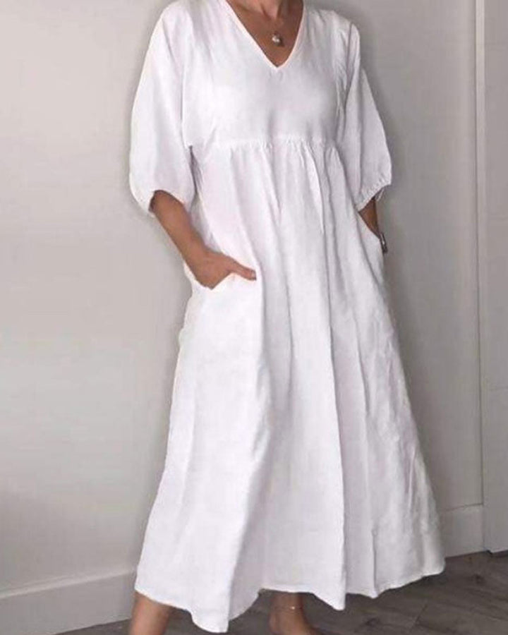 Wylla Bequemes Schickes V-Ausschnitt Kleid