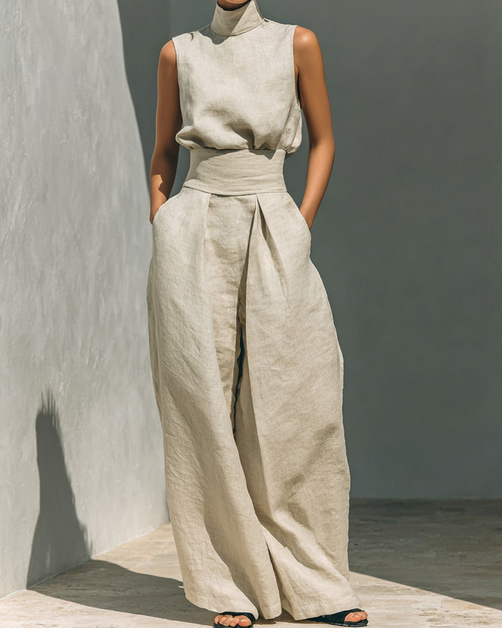 Lena Ärmelloses Leinen Blusen Set