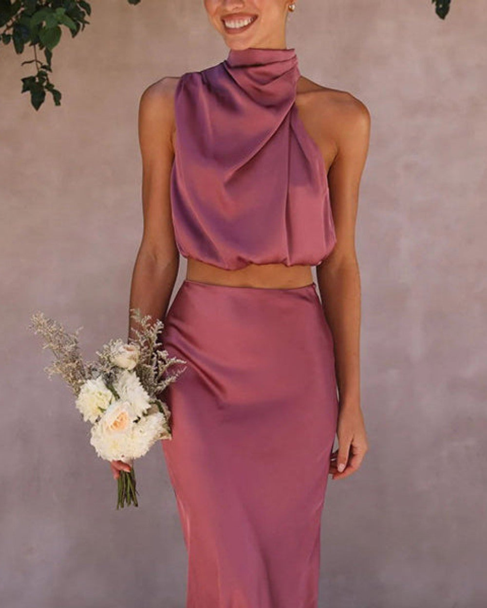 Lena Glanzeffekt Maxikleid Rundhals
