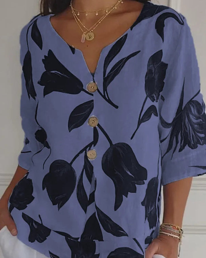 Lara Blumen V-Ausschnitt Bluse Damen