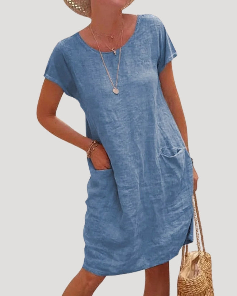 Lena Leinen Sommerkleid Midi Kurzarm