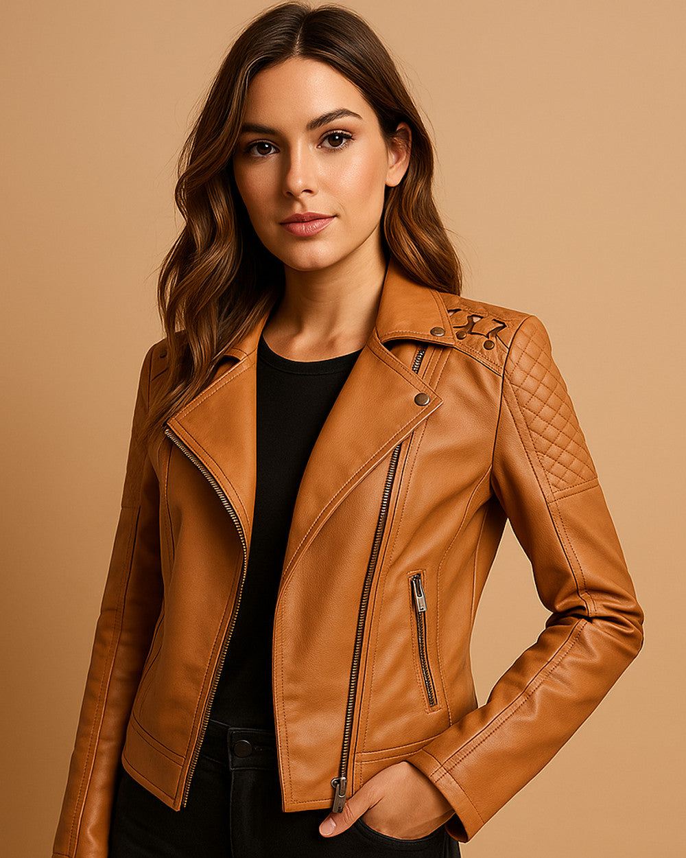 Sophie Taillierte Kunstlederjacke Stehkragen