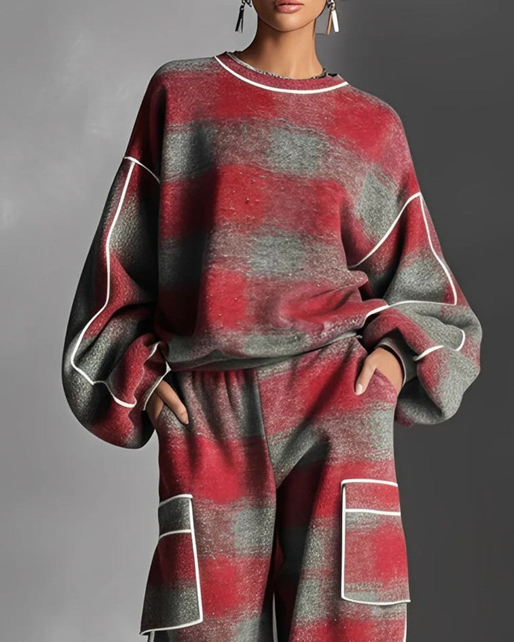 Lena Kariertes Sweatshirt Freizeithose Set