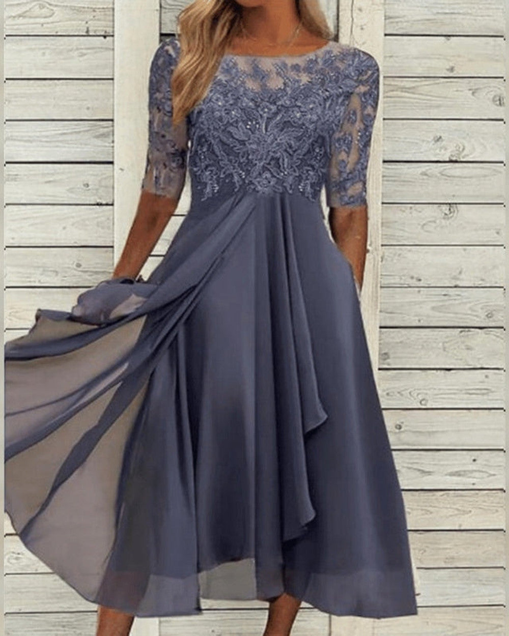 Savannah Damen Chiffon Mittellanges Kleid