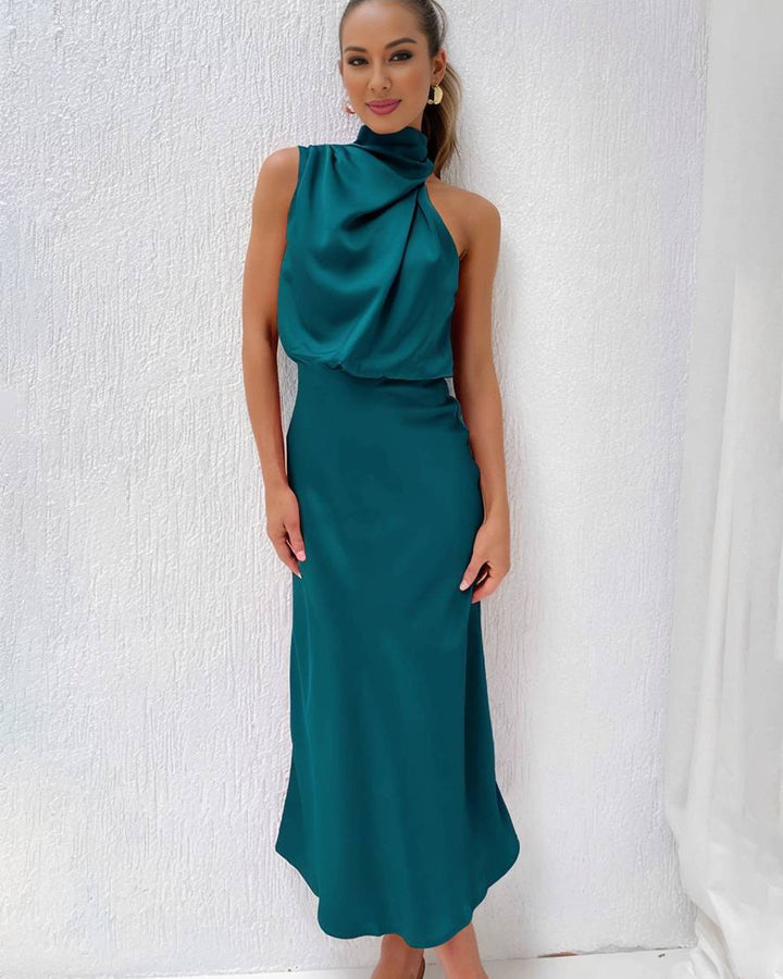 Lena Langes Abendkleid Neckholder Satin