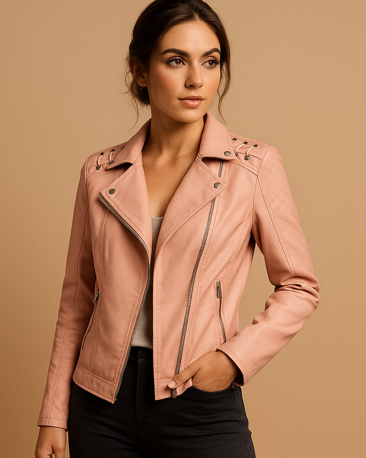 Sophie Taillierte Kunstlederjacke Stehkragen