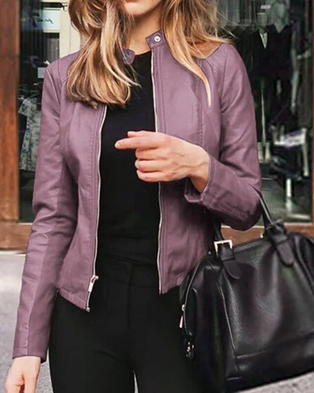 Lena Glatte Kunstlederjacke Damen