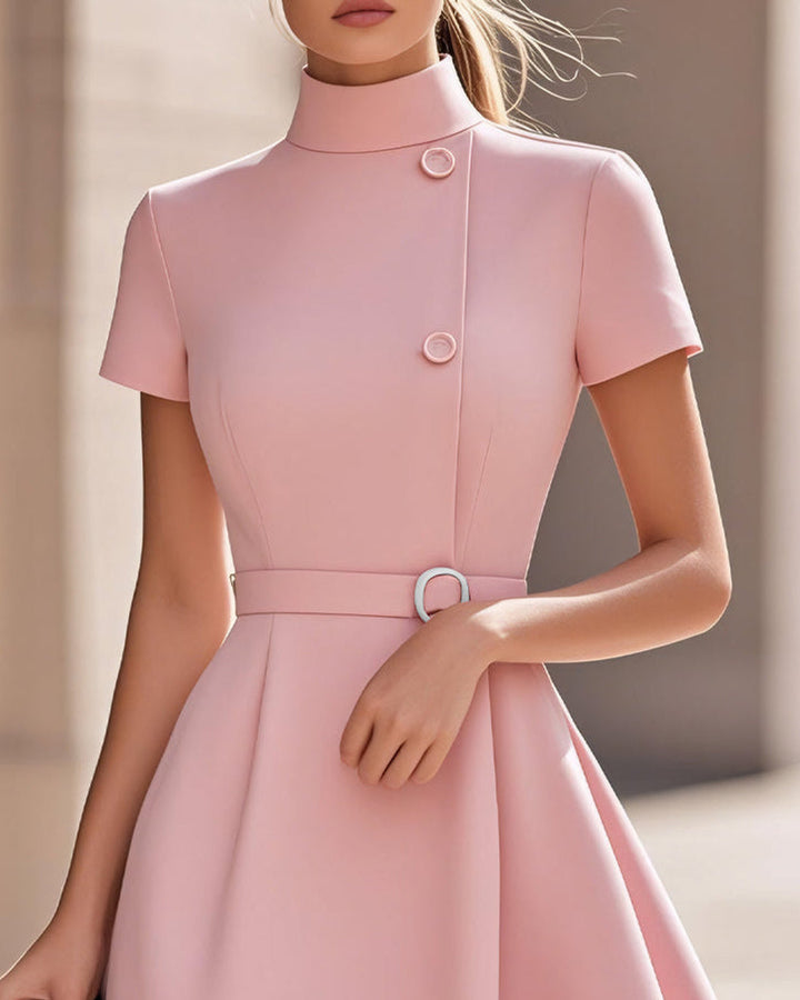 Lena Hochkragen Kleid Taillengürtel