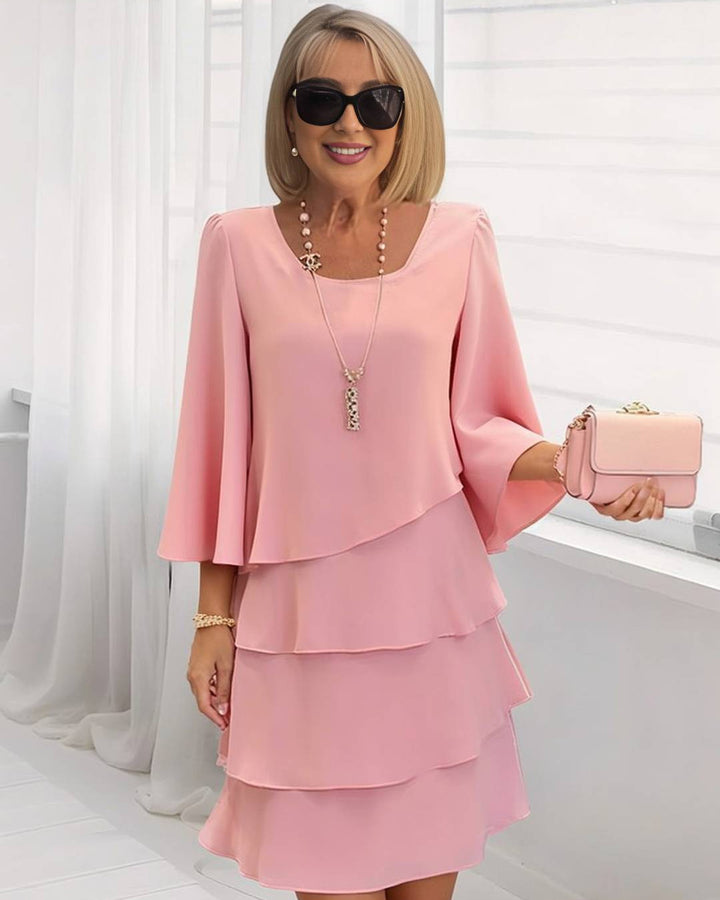 Lena Volant Festkleid Rundhals Langarm