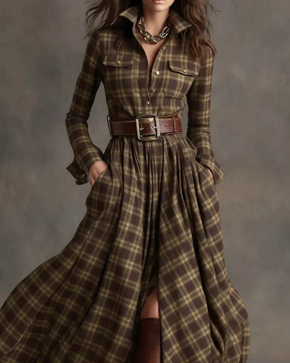 Lena Kariertes Maxikleid Hemdkleid