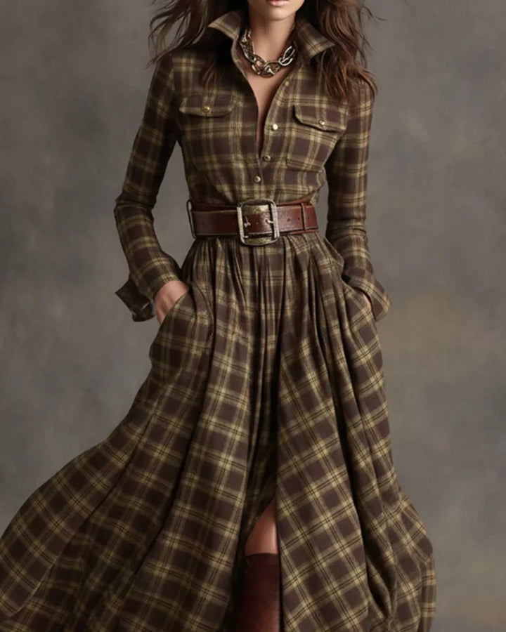 Lena Kariertes Maxikleid Hemdkleid